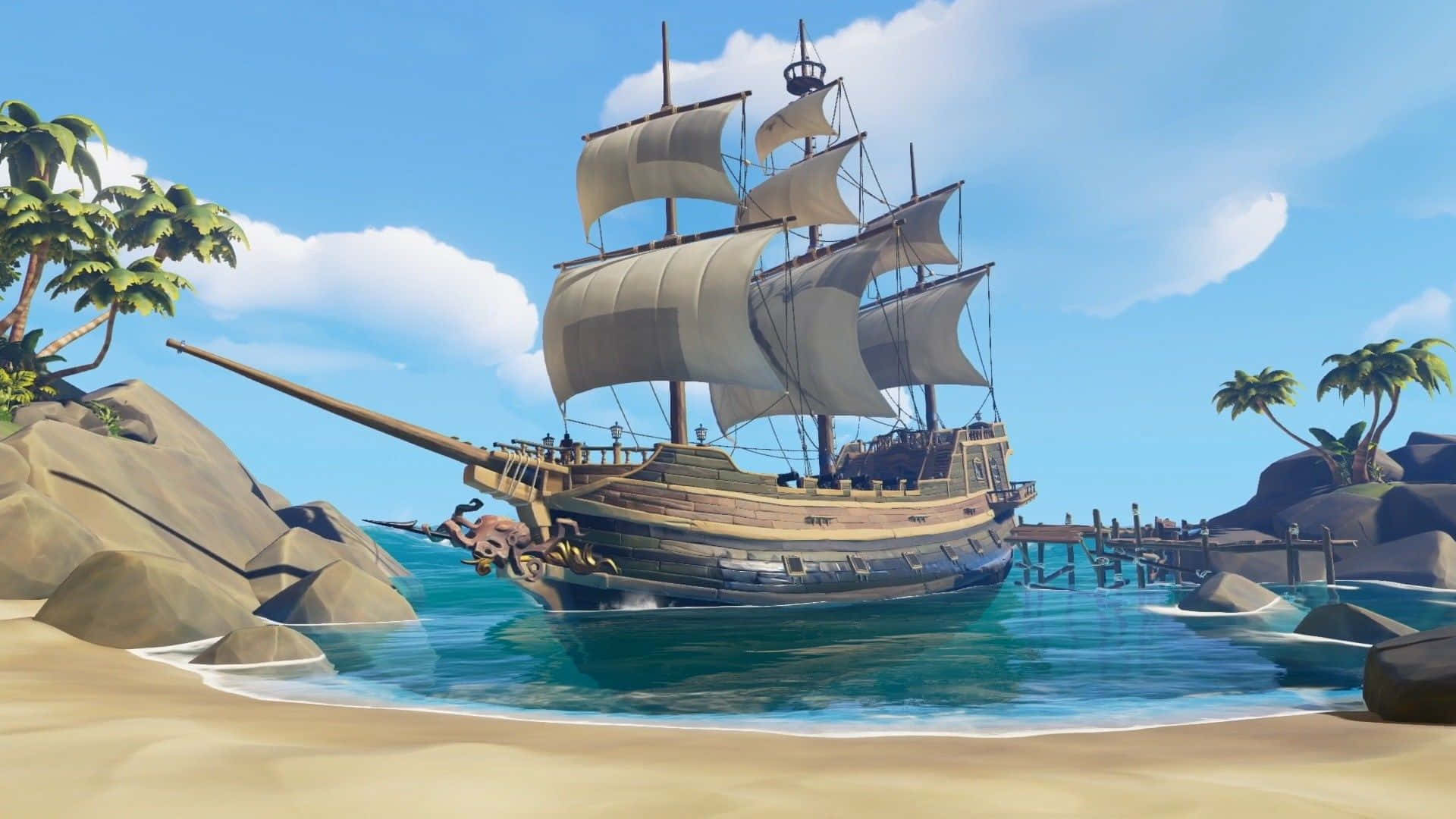 Majestic Pirate Ship Sailing the High Seas in Sea of Thieves