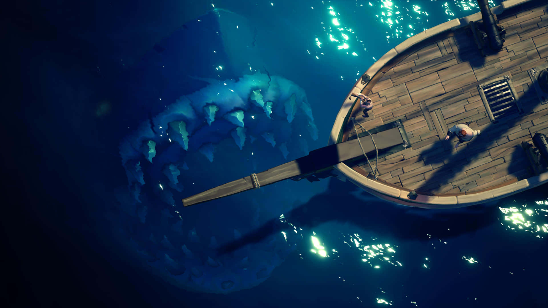 Captain and crew sailing the mysterious Sea of Thieves