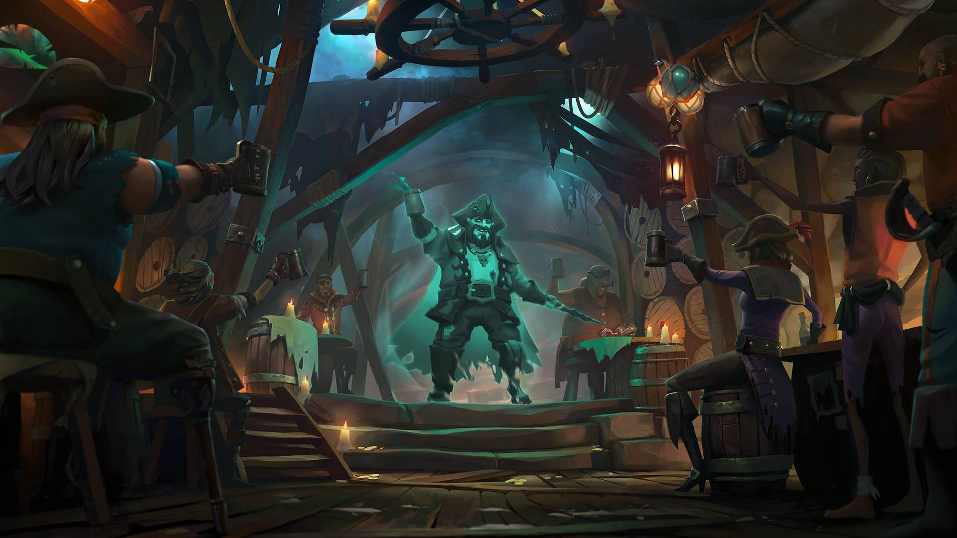 Ghost Ships Await in the Tavern at Sea of Thieves Wallpaper
