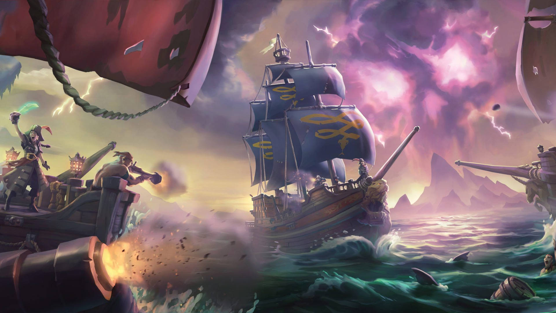 Sea Of Thieves Pirates Ocean Battle Wallpaper