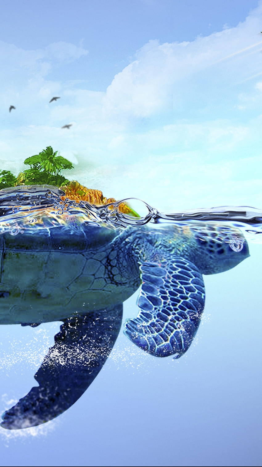 Blue Sea Floating Sea Turtle Iphone Wallpaper