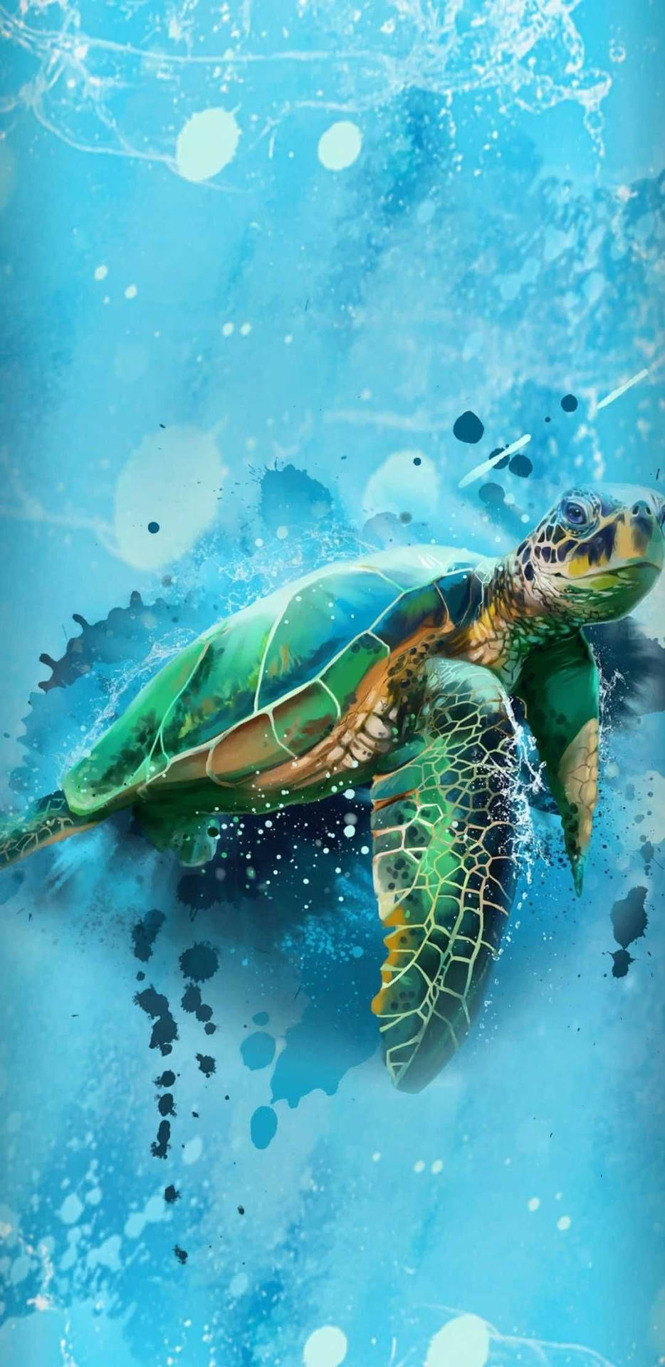 En smuk havskildpadde, der svømmer under den glitrende oceans overflade. Wallpaper
