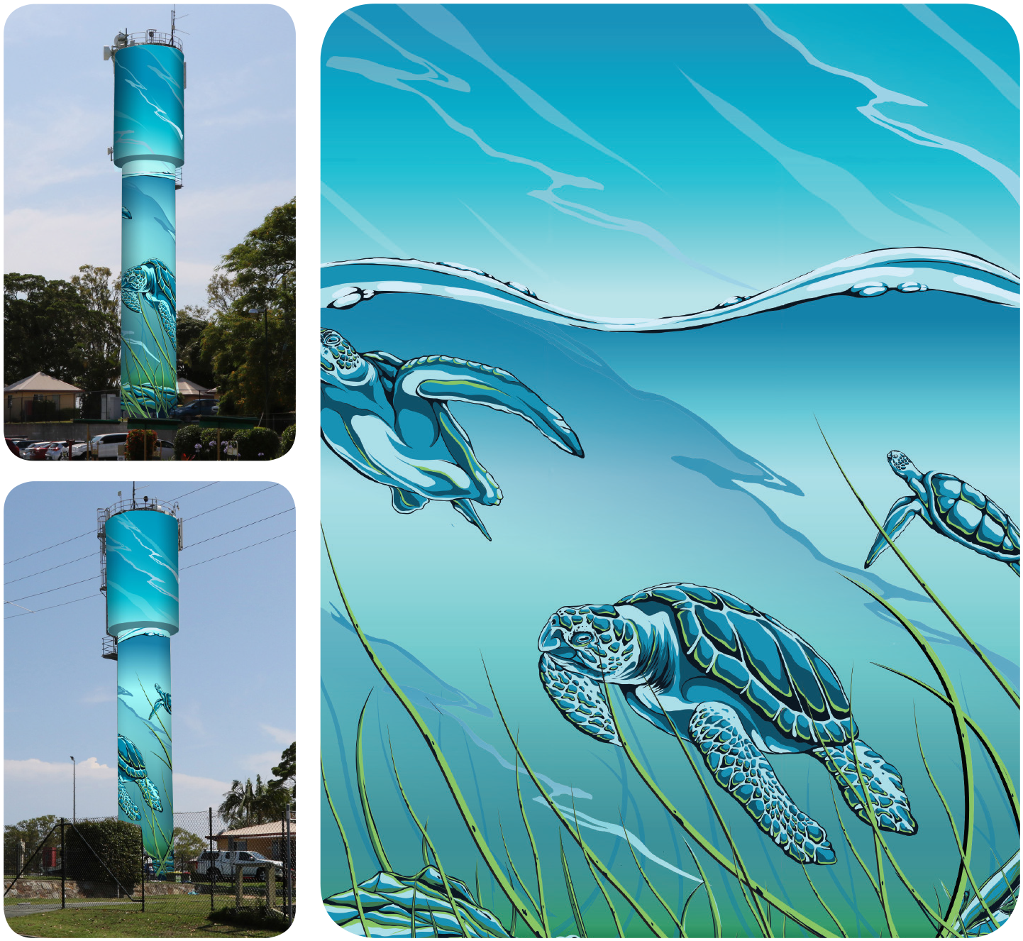 Sea Turtle Water Tower Artwork PNG