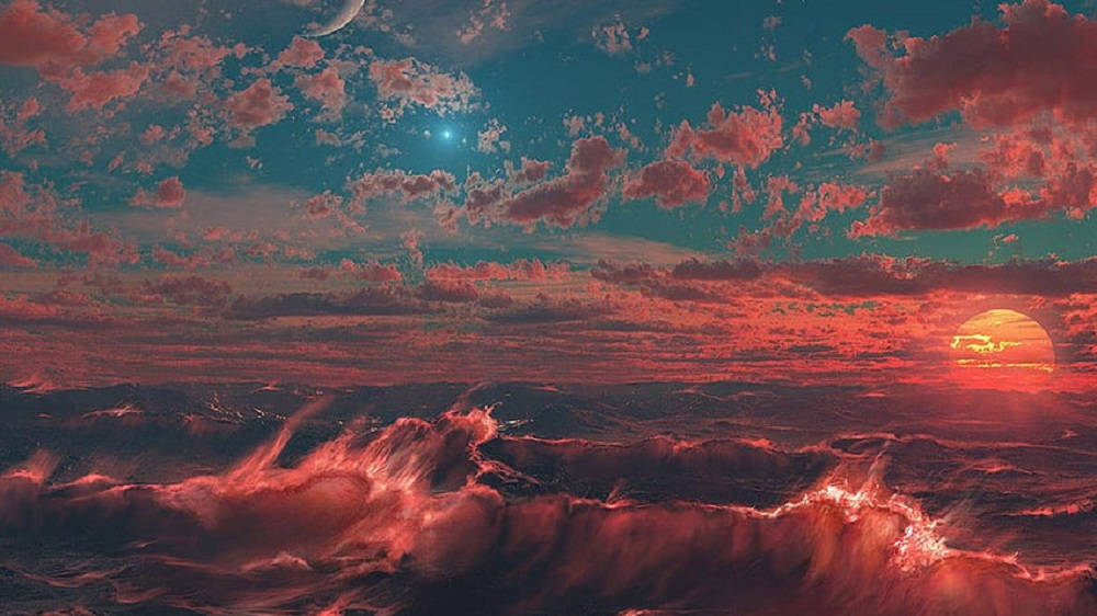 Olasdel Mar En Un Escritorio Estético De Nubes. Fondo de pantalla