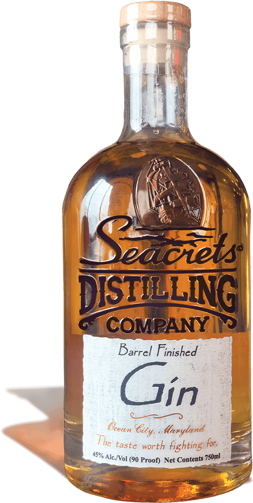 Seacrets Distilling Company Gin Bottle PNG