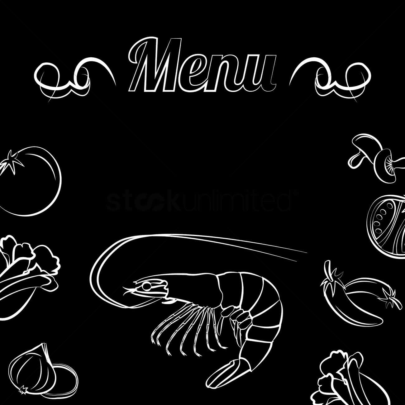 Menu With Shrimp And Vegetables On Black Background