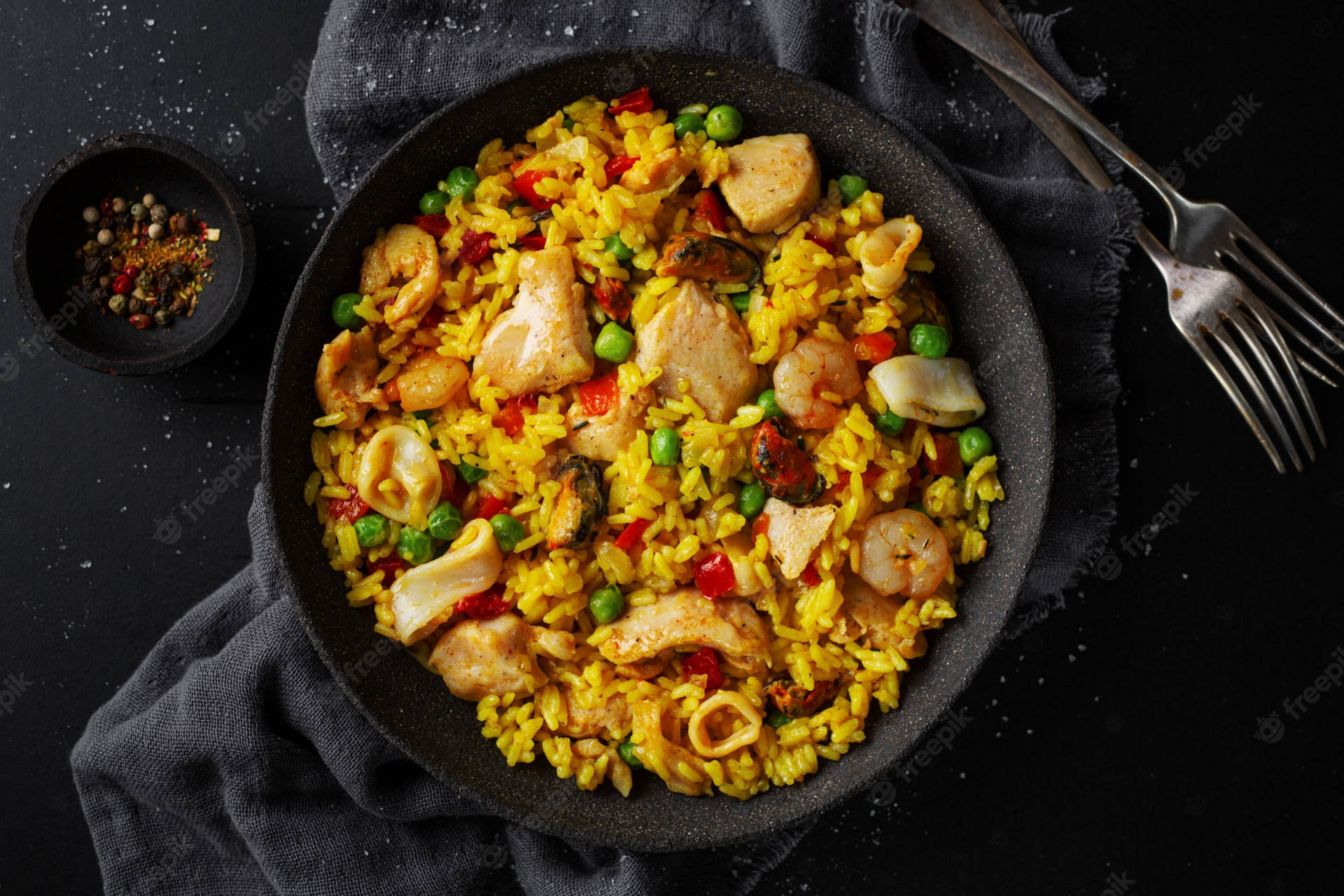 Seafood Paella With Yellow Rice Wallpaper
