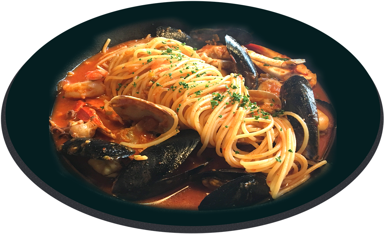 Seafood Spaghettiin Tomato Sauce PNG