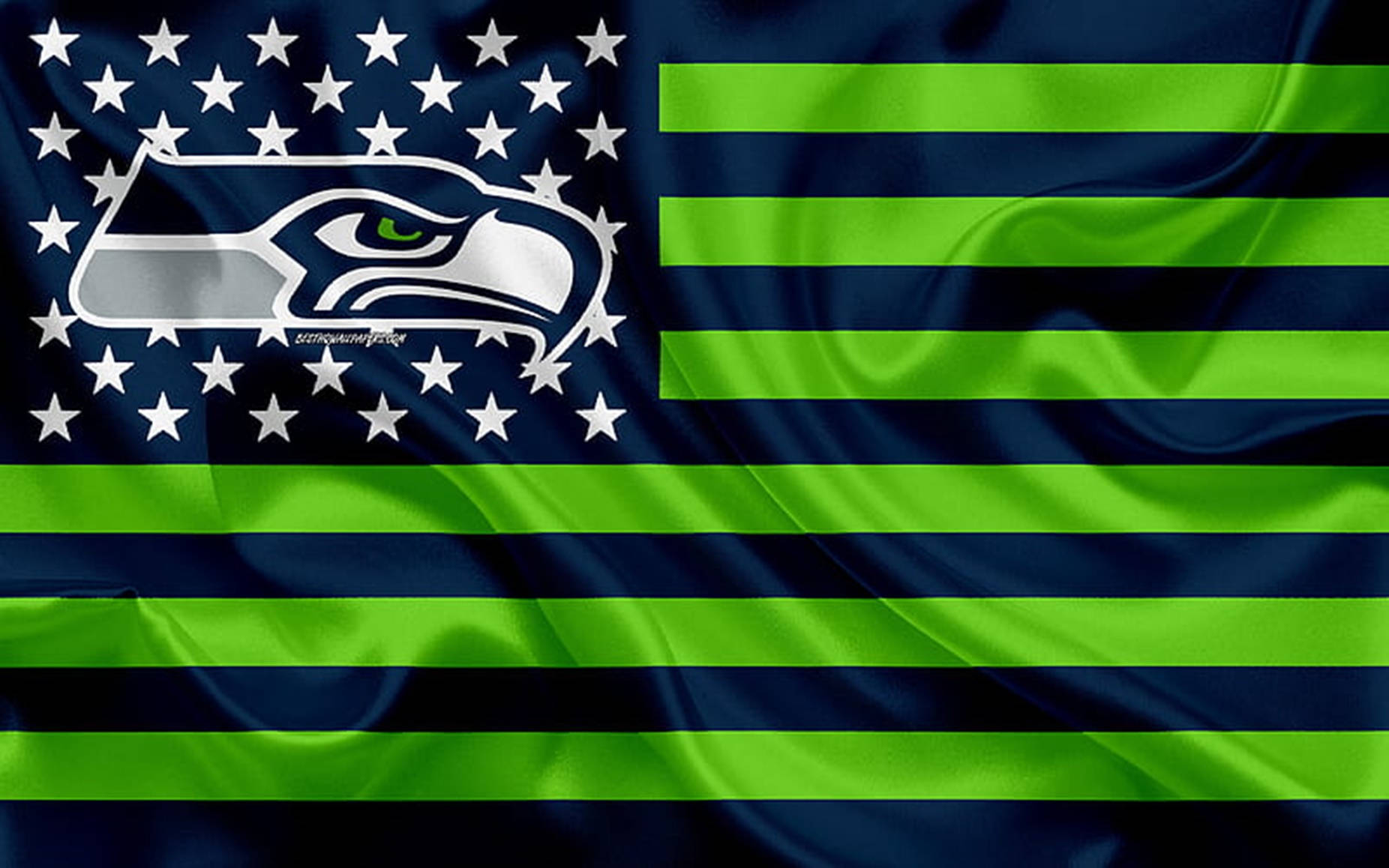 Seahawkslogo Us Amerikanische Grüne Blaue Flagge. Wallpaper