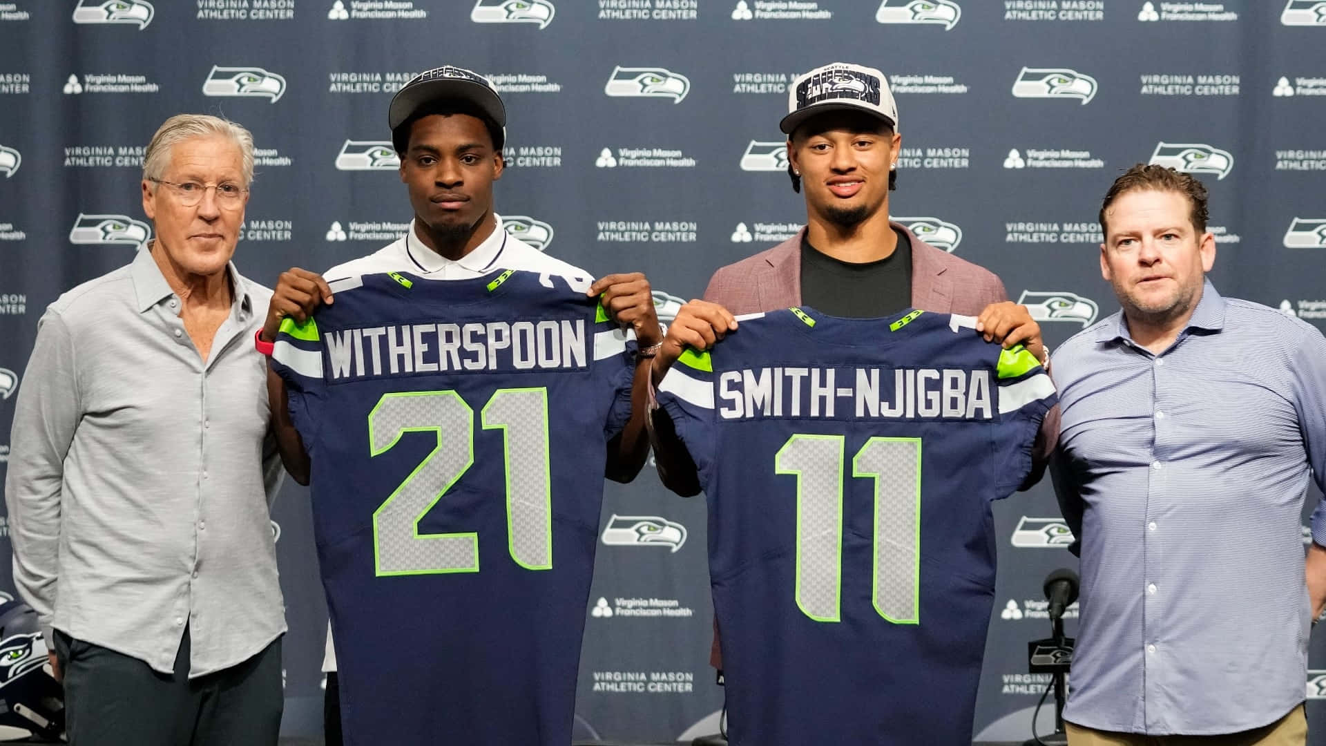 Seahawks Nieuwe Spelers Shirt Presentatie Achtergrond