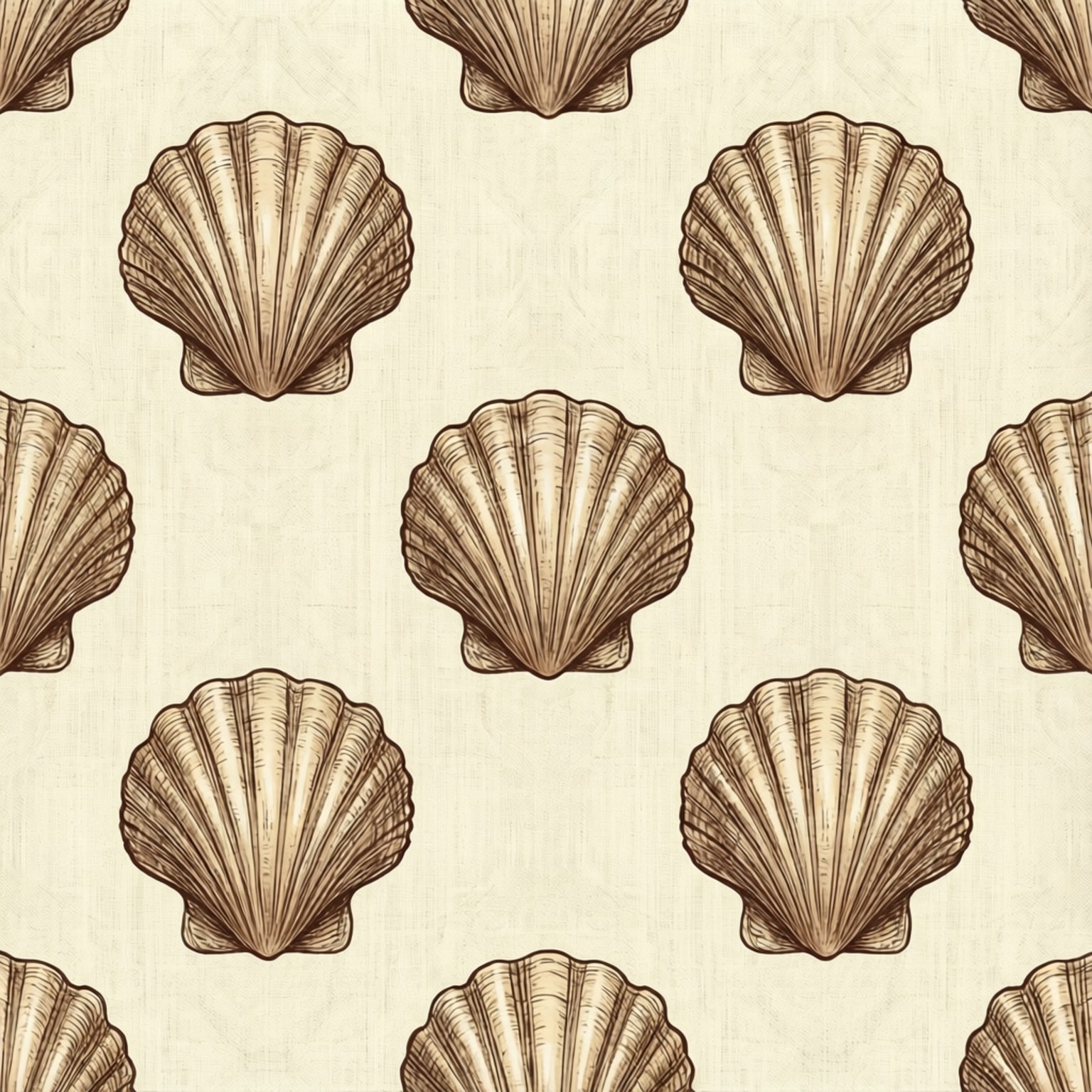Upprepande snäckillustration i sepia-toner på strukturerad krämfärgad bakgrund.