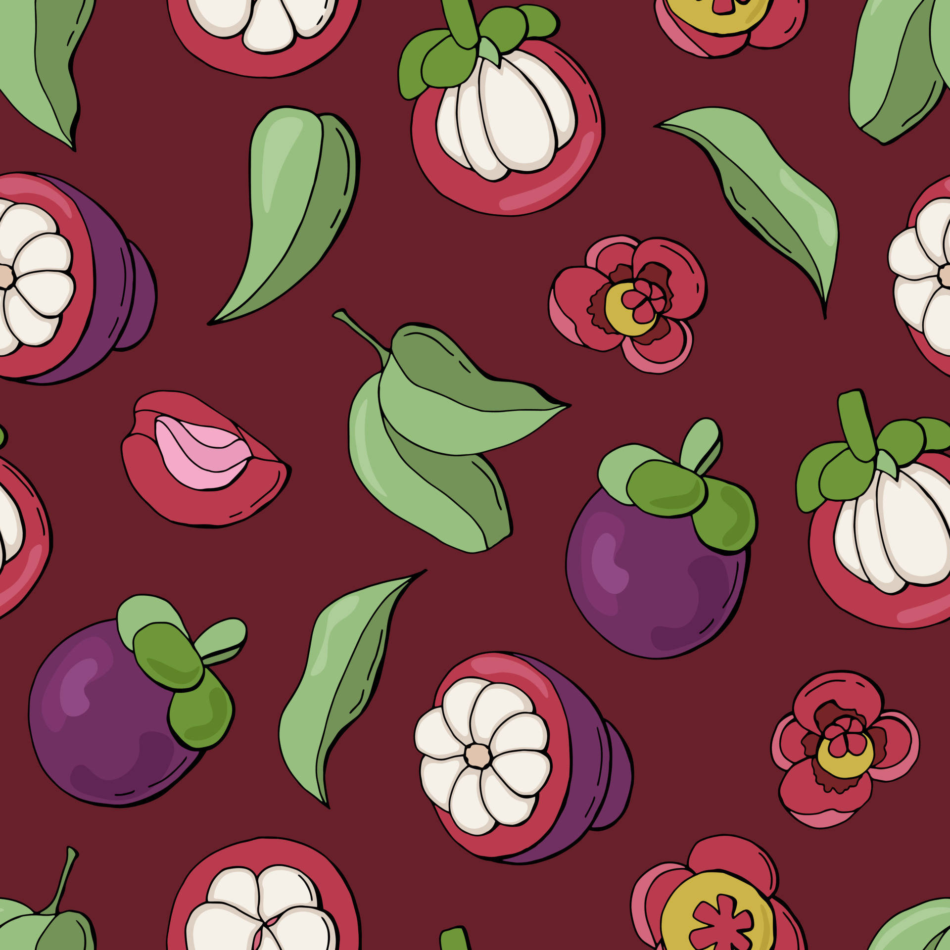 Seamless Mangosteen Fruit Pattern Wallpaper