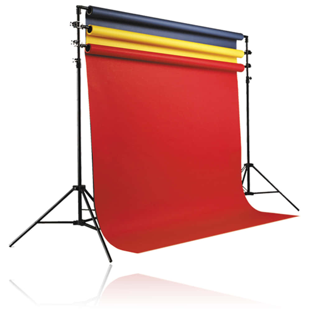 A Red Backdrop With A Yellow And Blue Background