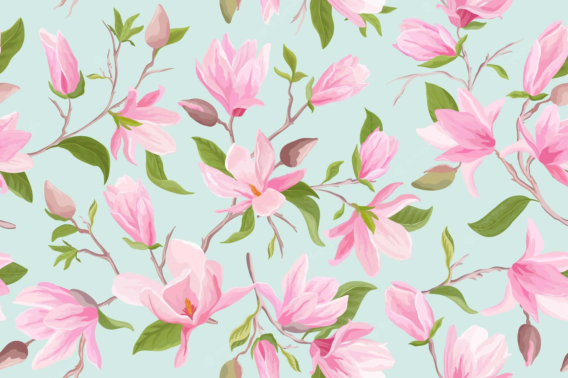 Ubrudt Vandfarve Rosa Magnolie Blomst Tapet Wallpaper