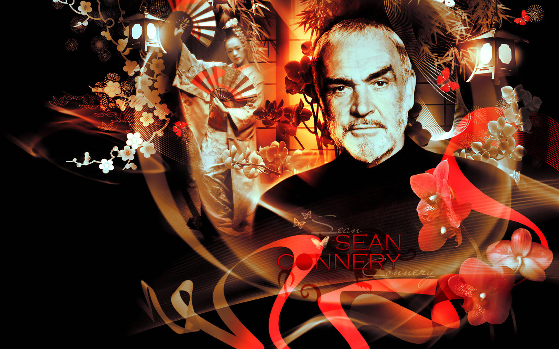 Sean Connery Floral Background Wallpaper