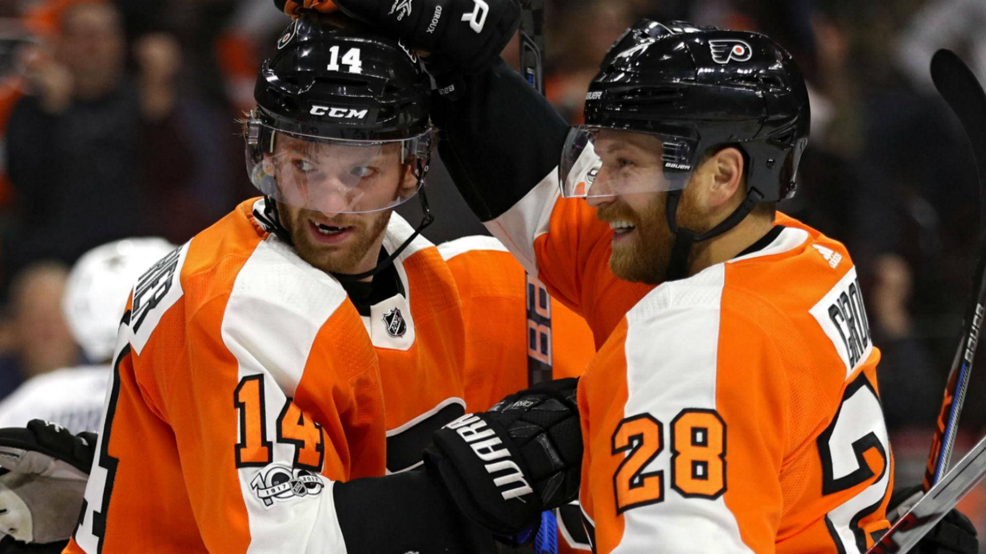 Sean Couturier With His Teammate Wallpaper