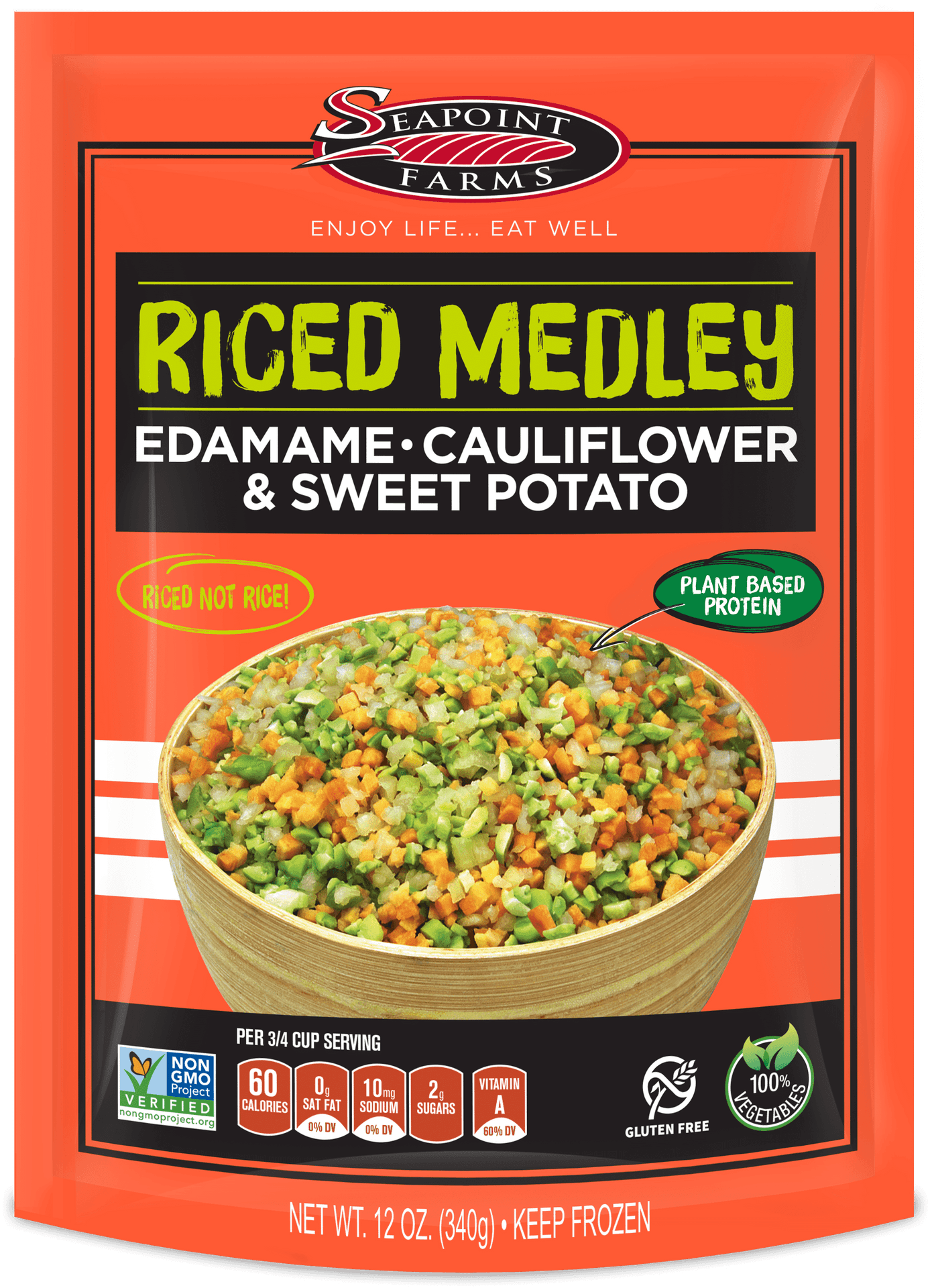 Seapoint Farms Riced Medley Edamame Cauliflower Sweet Potato Package PNG