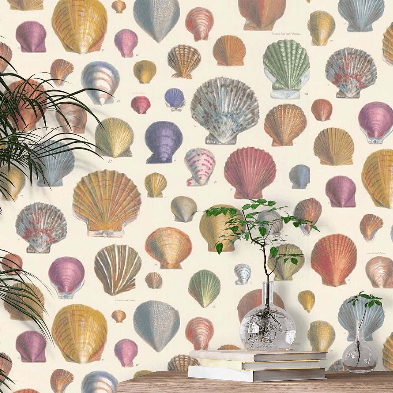 Seashell Wall Pattern In Pastel Colors Wallpaper