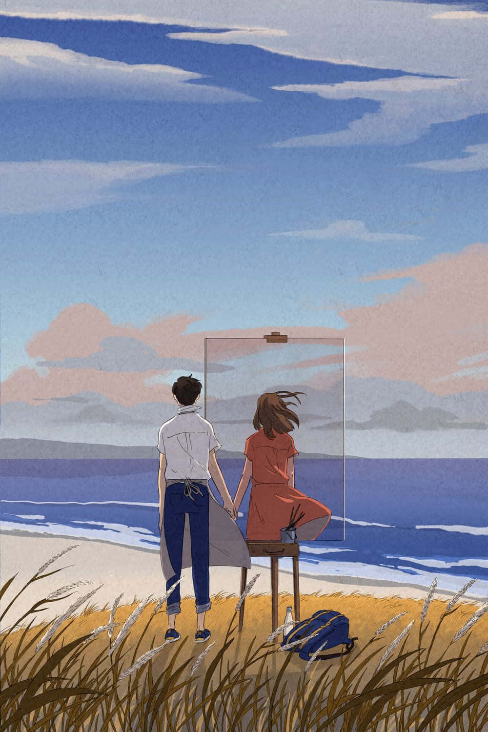 Seaside_ Artistic_ Encounter_ Anime_ Style Wallpaper