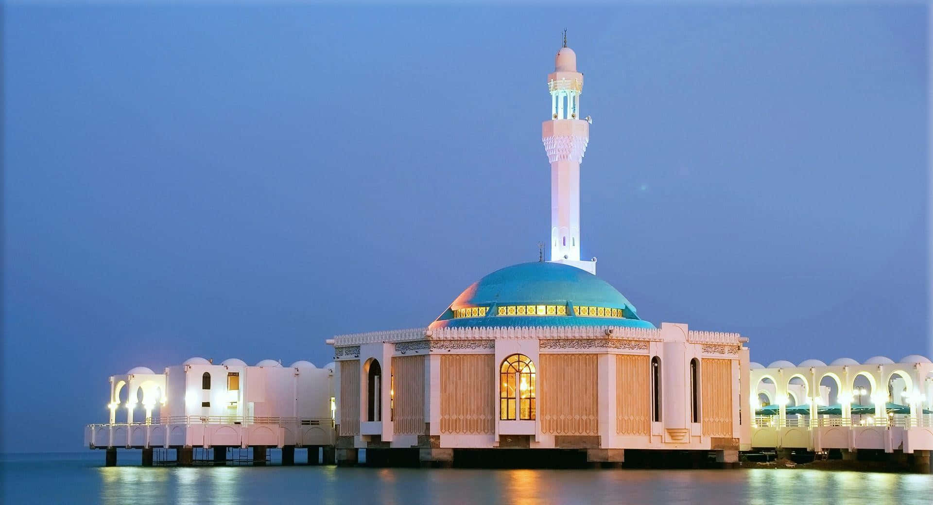 Seaside_ Mosque_at_ Twilight Wallpaper