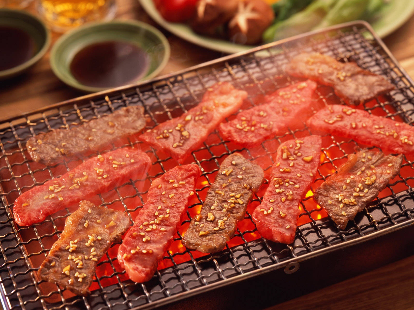 Seasoned Kobe Beef On Yakiniku Grill Wallpaper