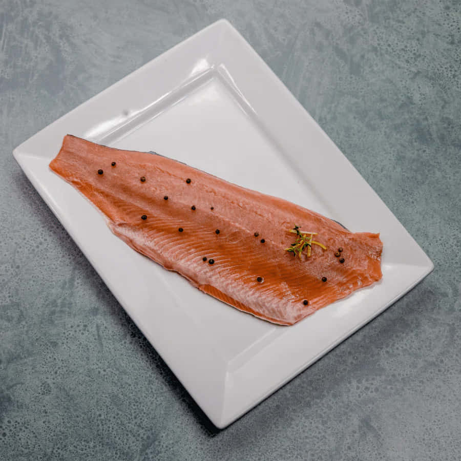 Seasoned Pink Salmon Filleton Plate Wallpaper