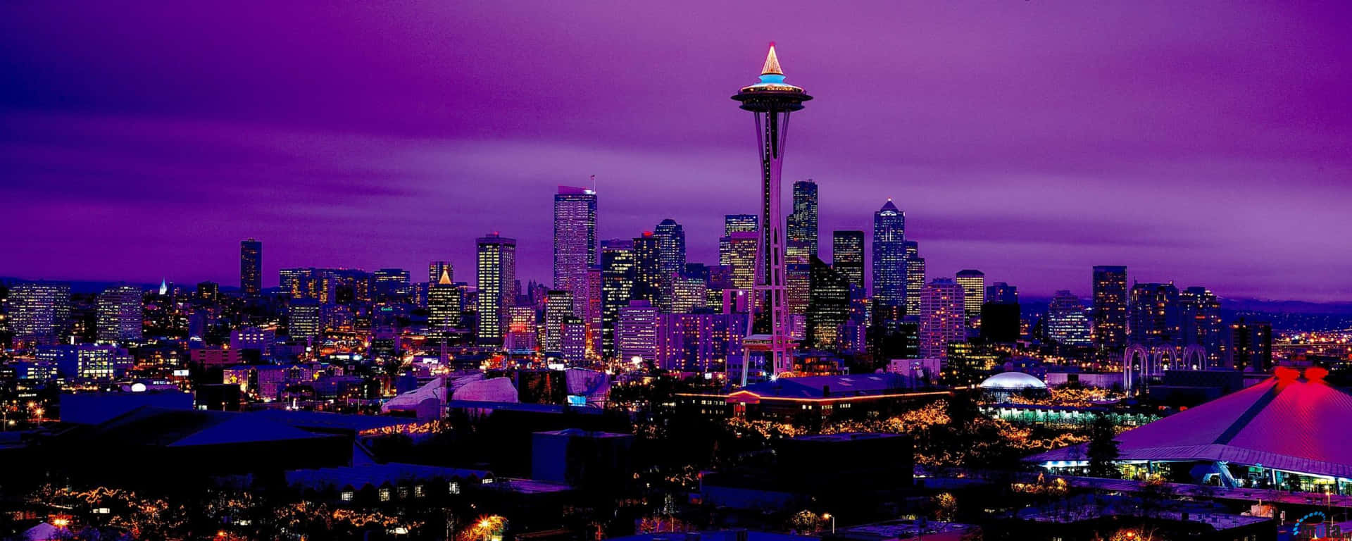 Electric Purple Seattle At Night Wallpaper