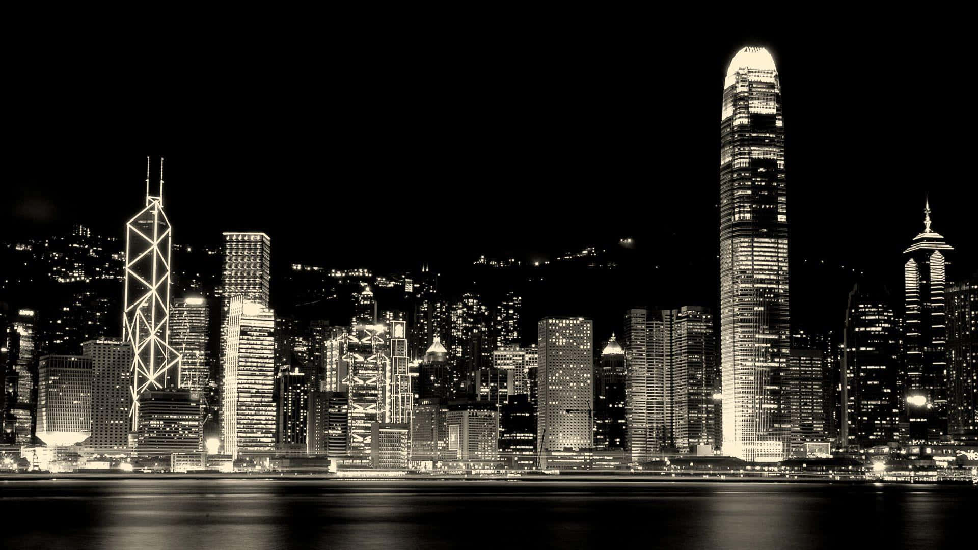 Hongkongerstadtsilhouette In Schwarz-weiß Wallpaper