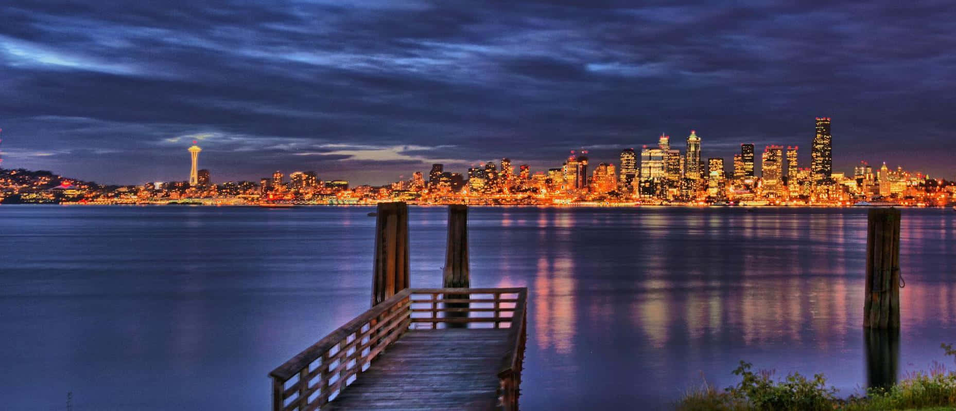 Seattle At Night Wide View Wallpaper
