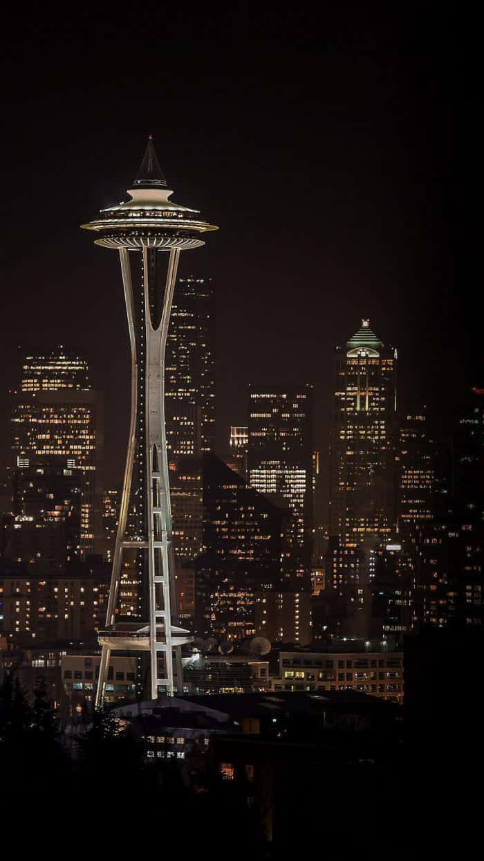 Seattle At Night Space Needle Portrait Wallpaper