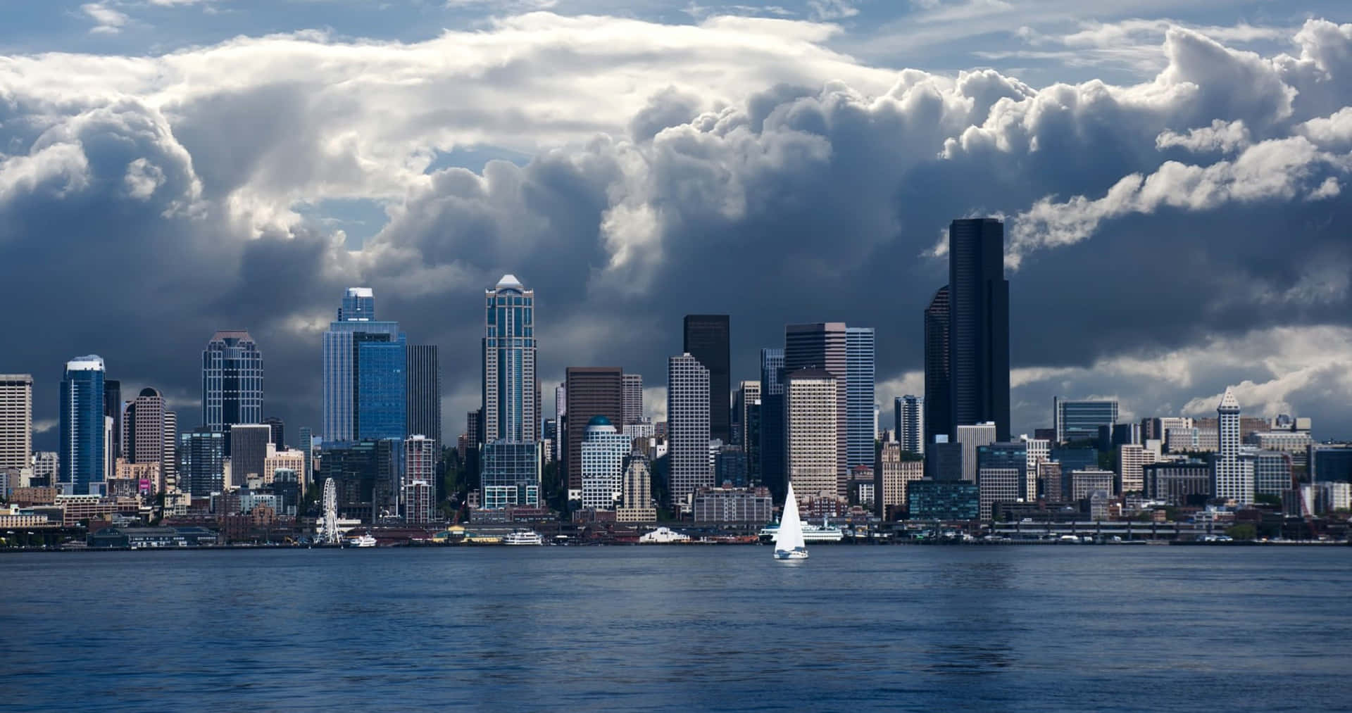 Seattle baggrund med en skyline reflekterende i vandet.