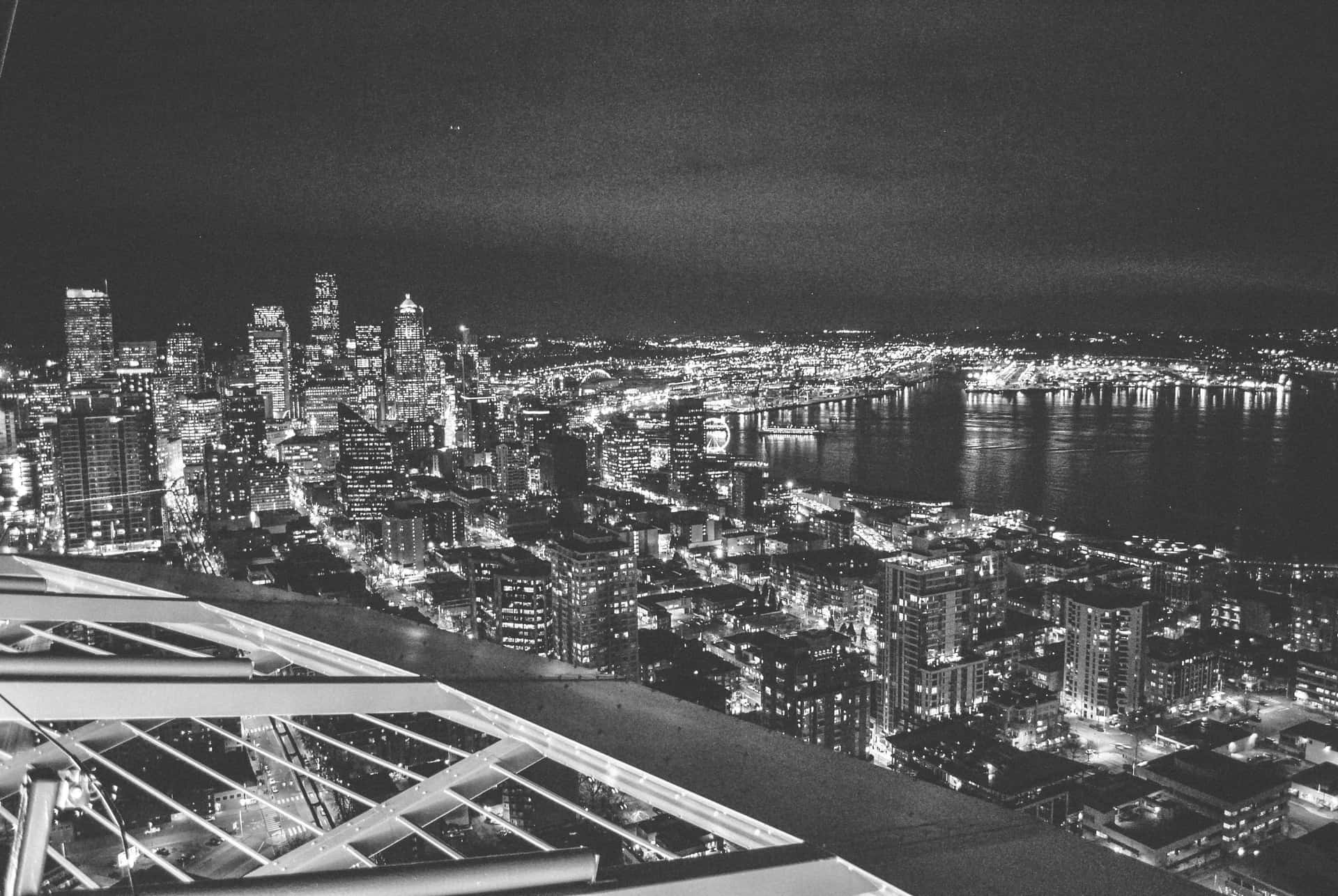 Night In Seattle Black And White Wallpaper