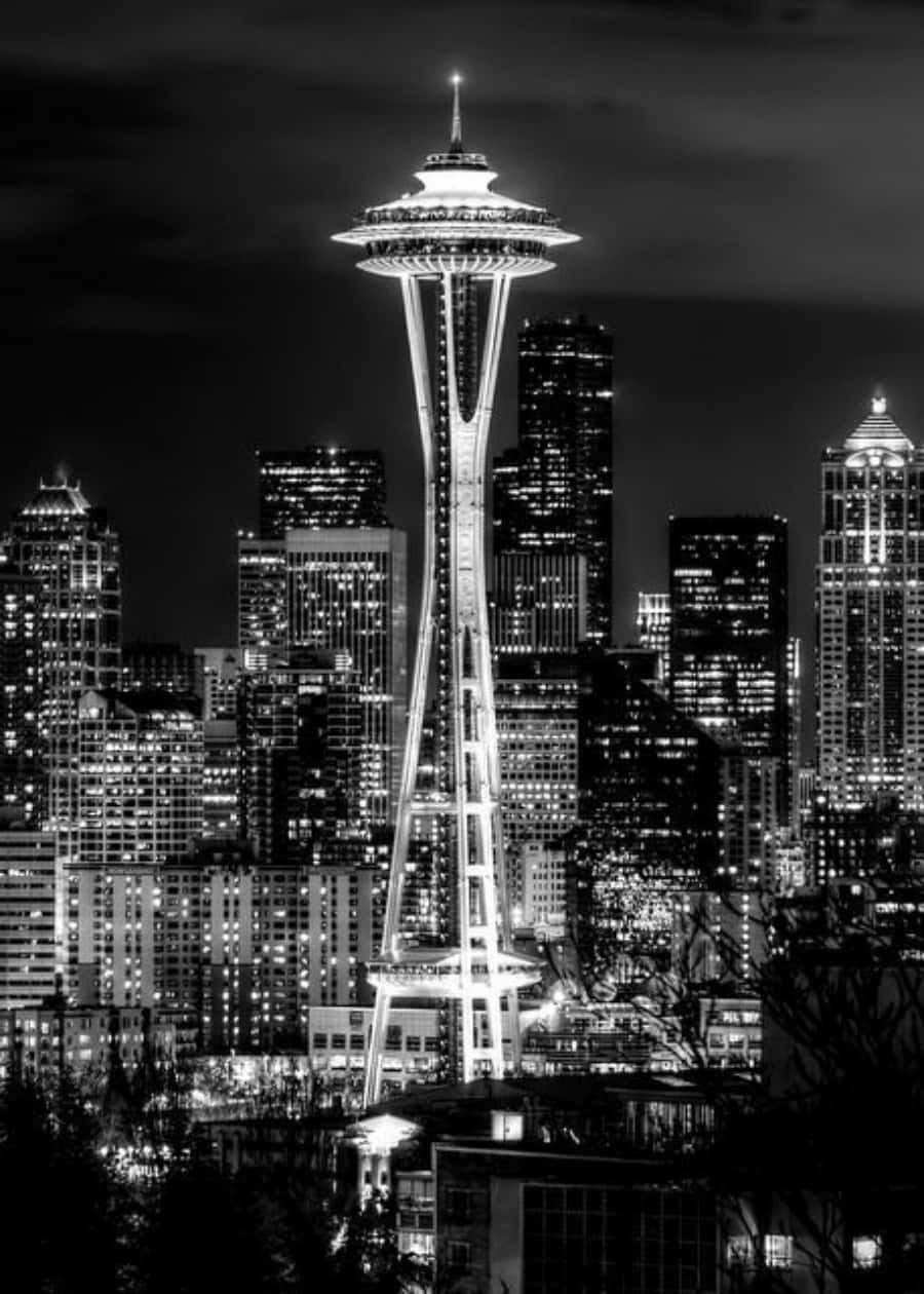 A view of Seattle, WA in black and white Wallpaper