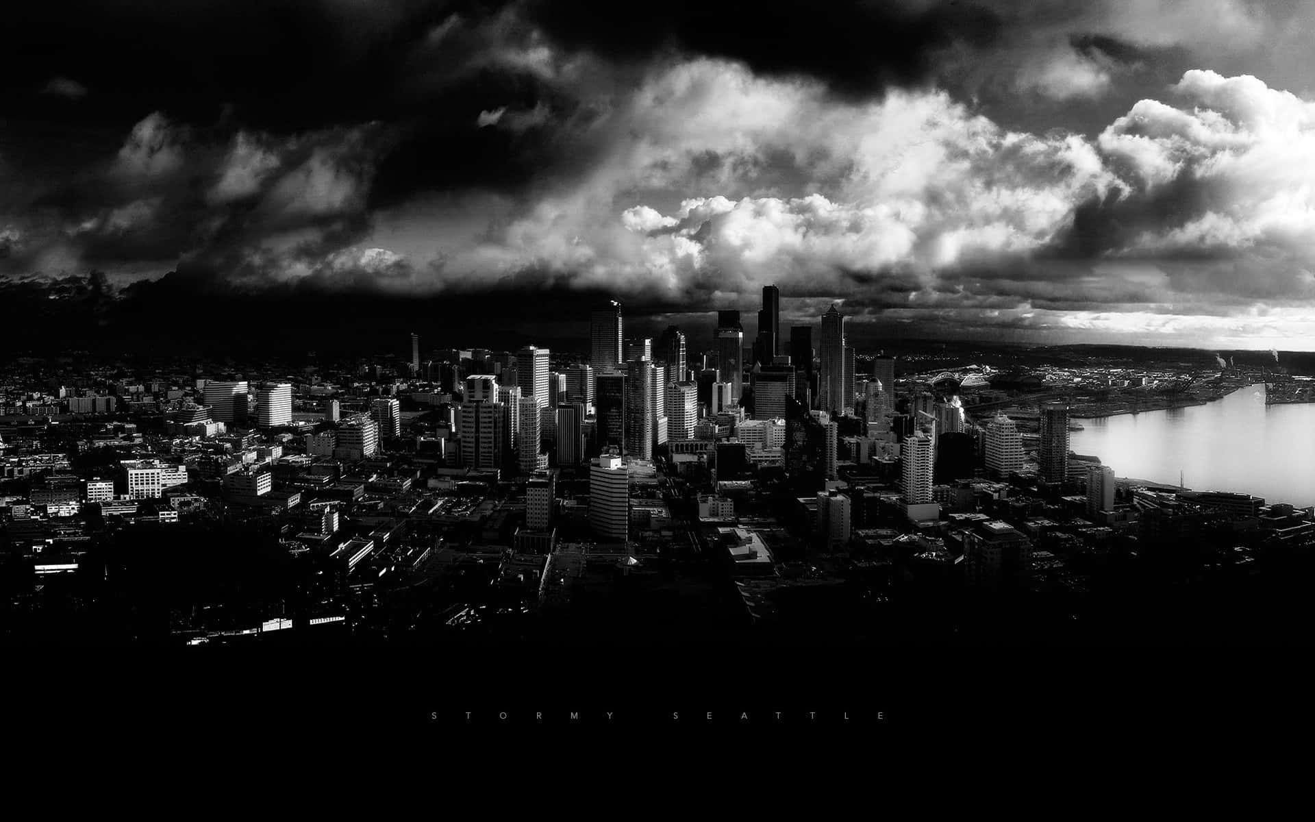 Tall Buildings In Seattle Black And White Wallpaper