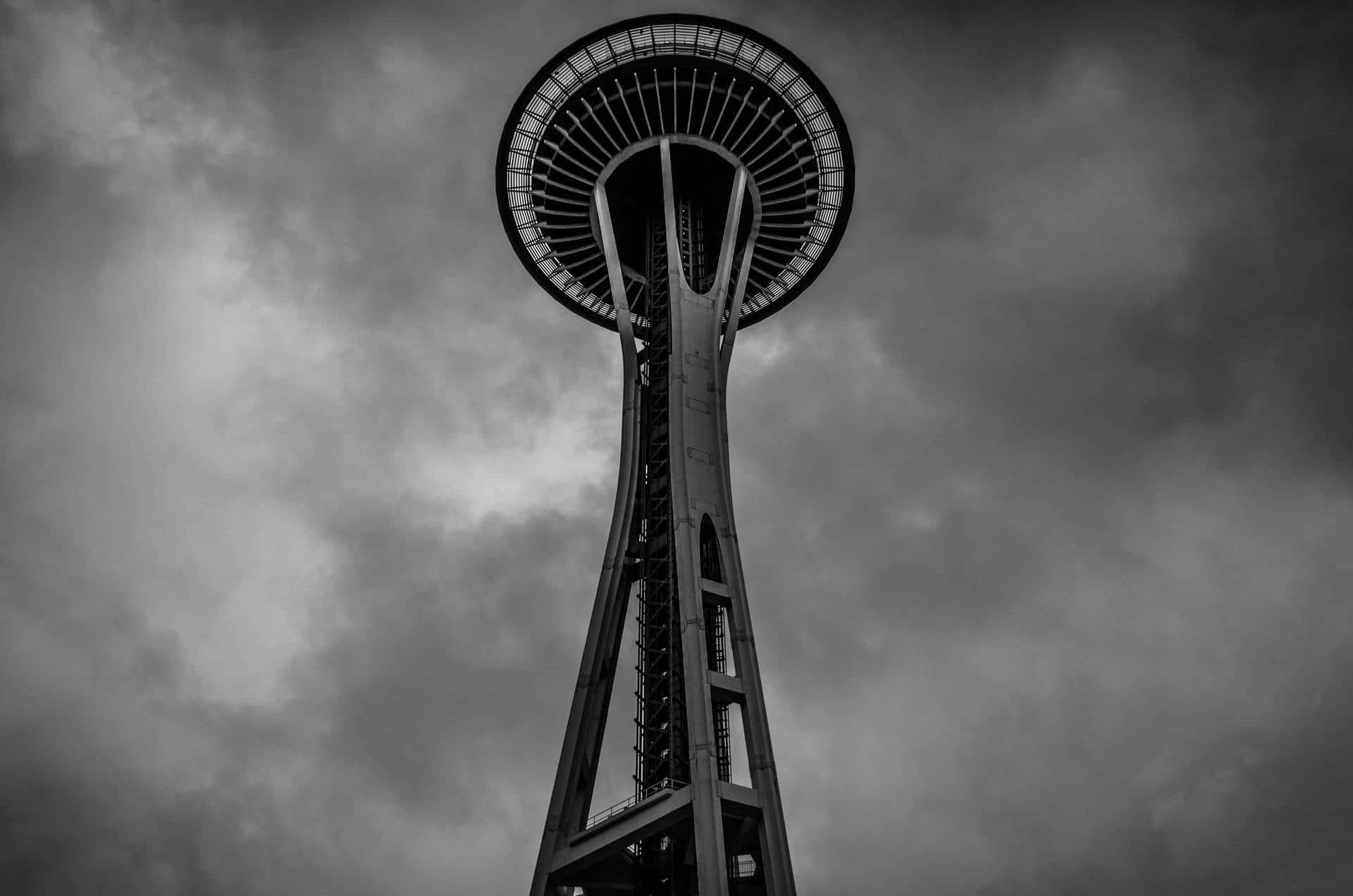 Space Needle Under The Clouds At Seattle Black And White Wallpaper