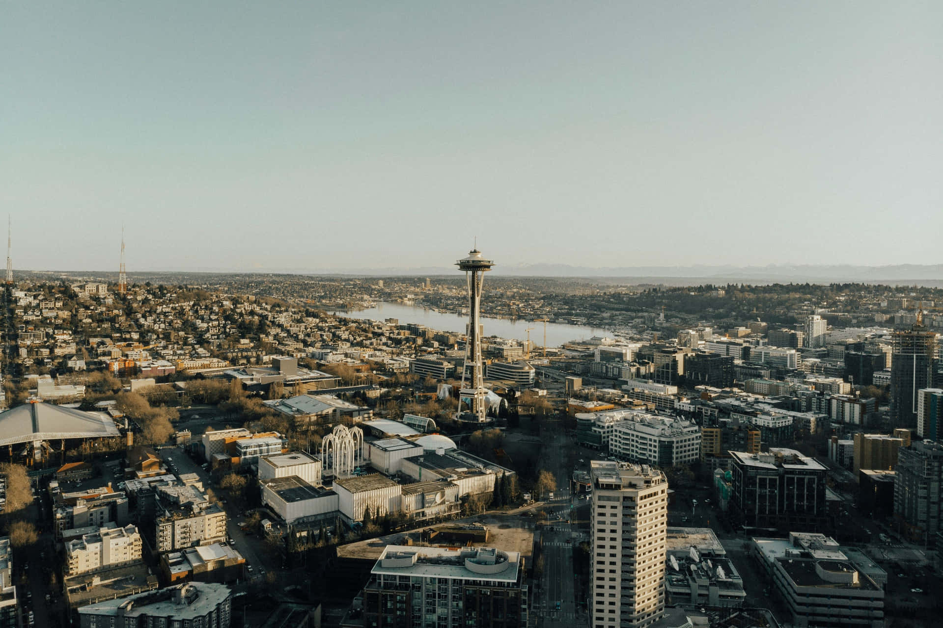 Seattle Center Space Needle Aerial View Wallpaper
