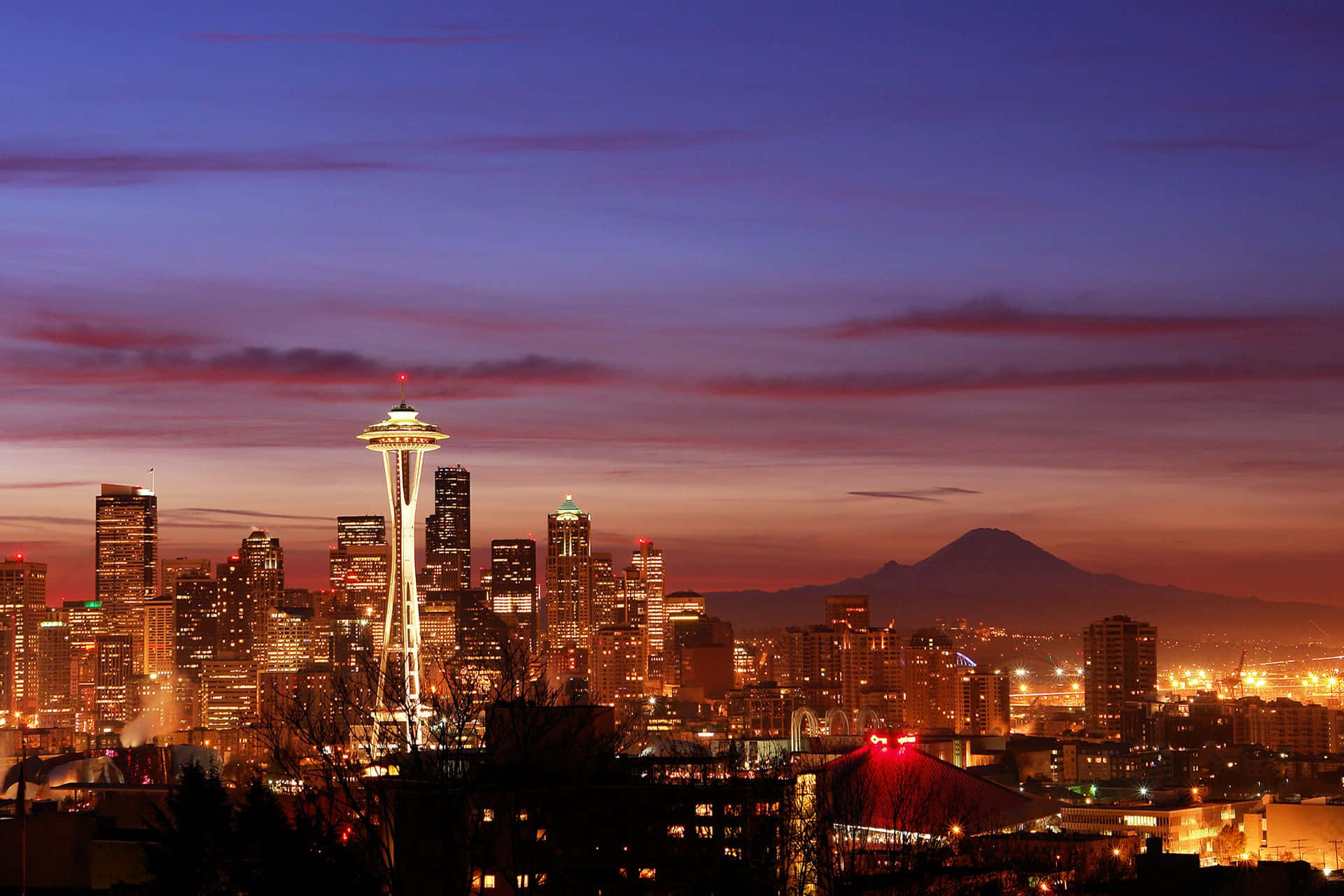 En smuk luftfoto af Seattle, Emerald City, fra afstand. Wallpaper