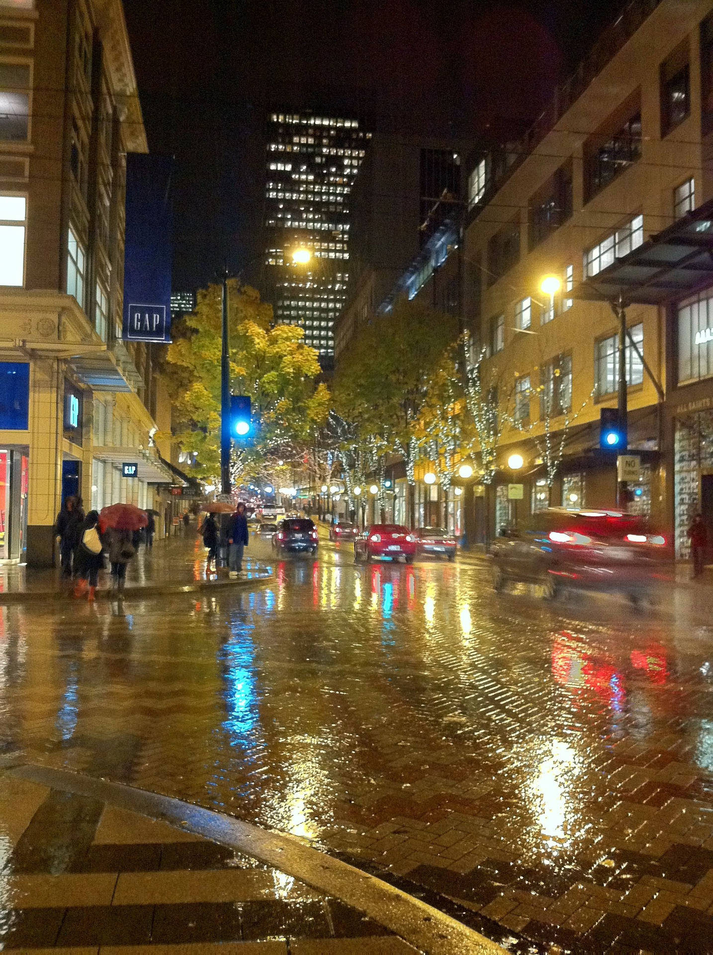 Seattle Rain Night Streets Bulb Belysninger Wallpaper
