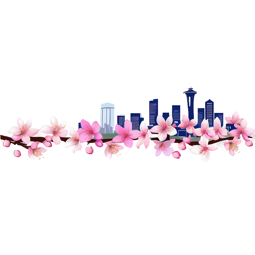 Seattle Skyline And Cherry Blossoms Png Fpf38 PNG