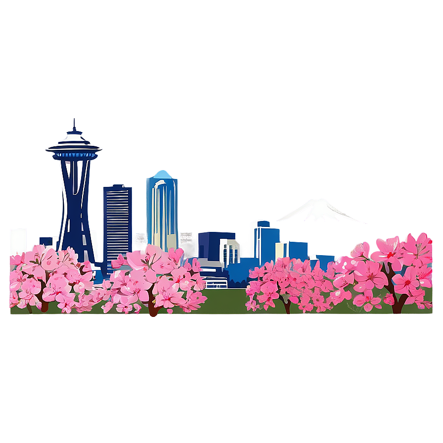 Seattle Skyline And Cherry Blossoms Png Wvb PNG
