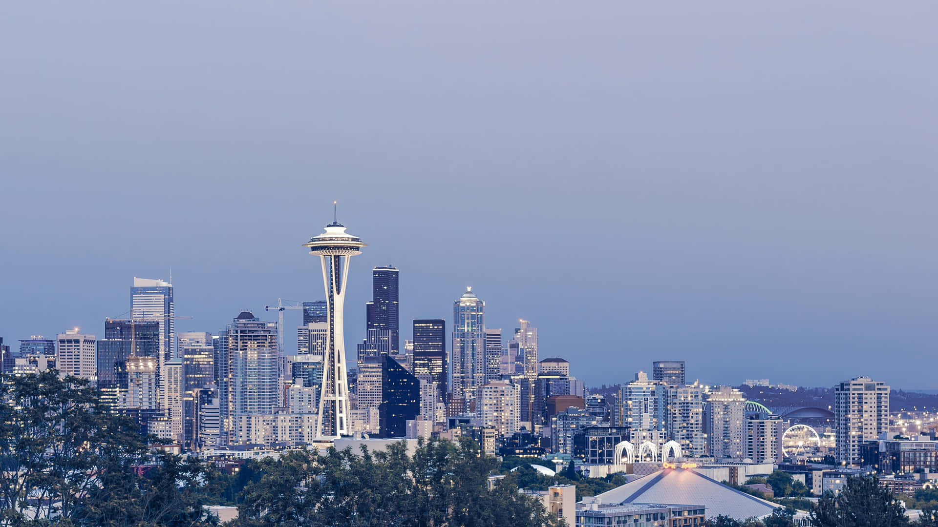 Seattle Skyline Dusk View Wallpaper