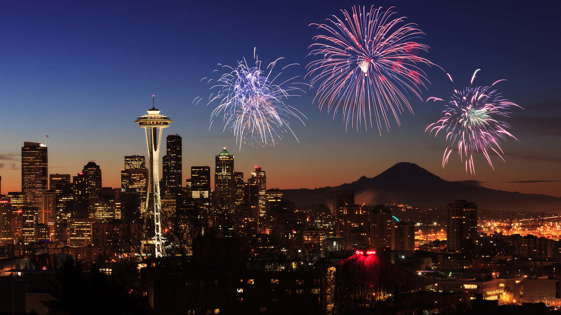 Seattle Skyline Fireworks Display Wallpaper