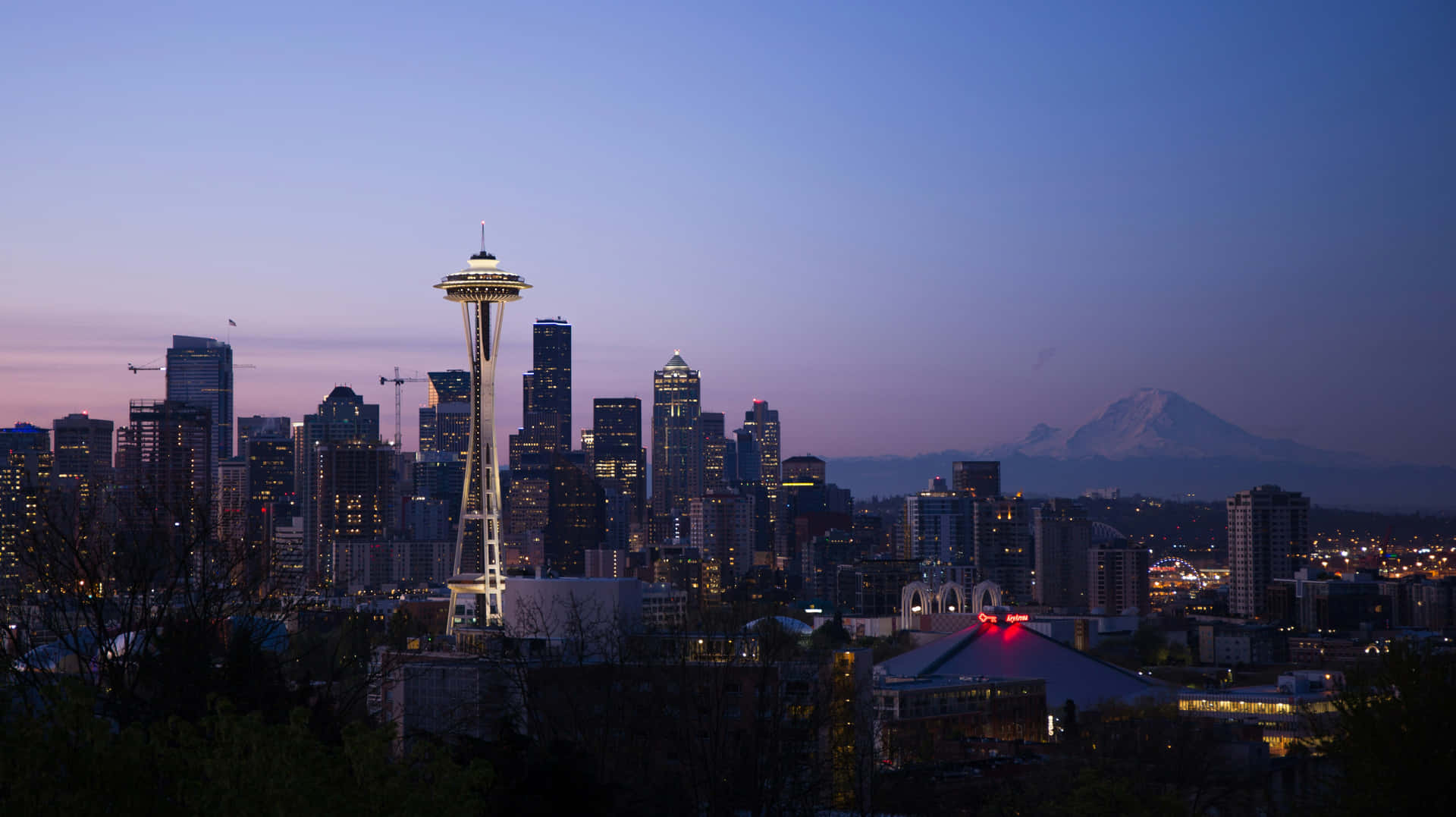 Skyline De Seattle Avec La Space Needle Au Crépuscule Fond d'écran