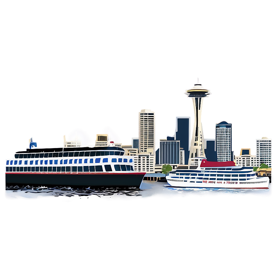 Seattle Skyline With Ferry Boat Png Ofj52 PNG