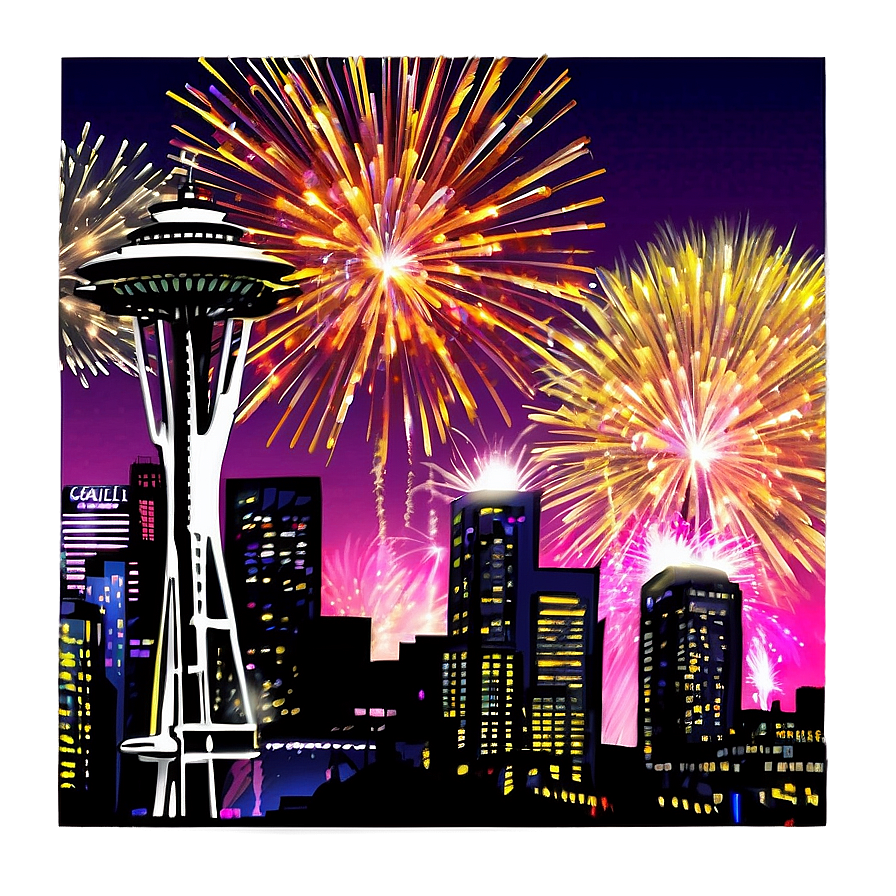 Seattle Skyline With Fireworks Png 06252024 PNG