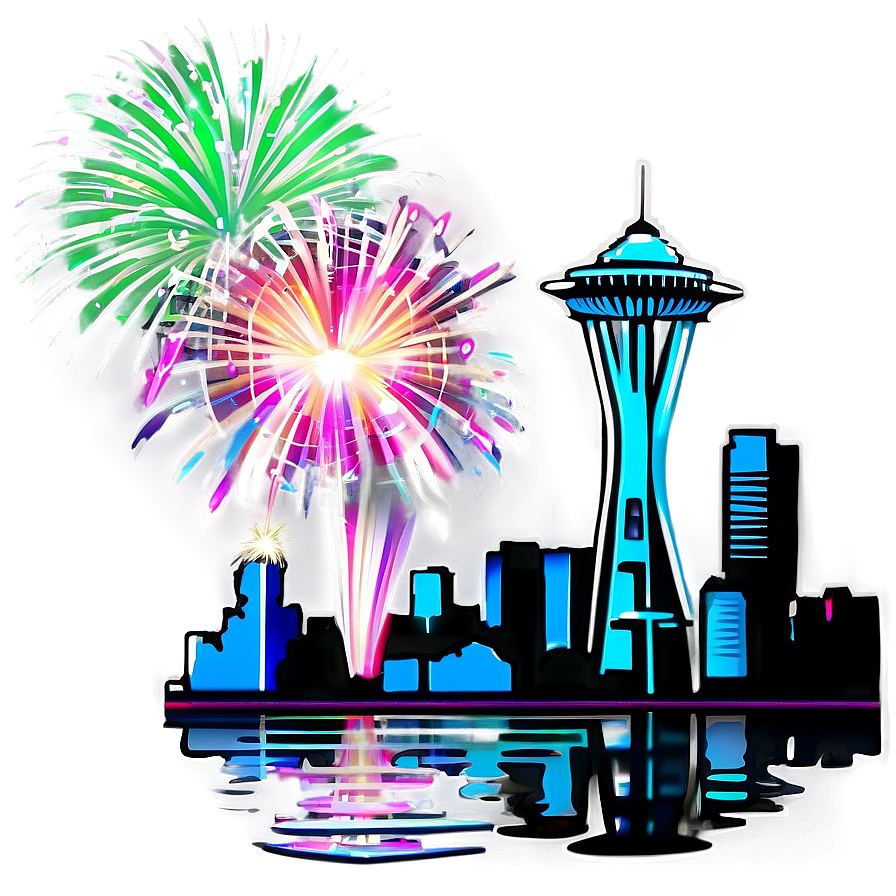 Seattle Skyline With Fireworks Png 06252024 PNG