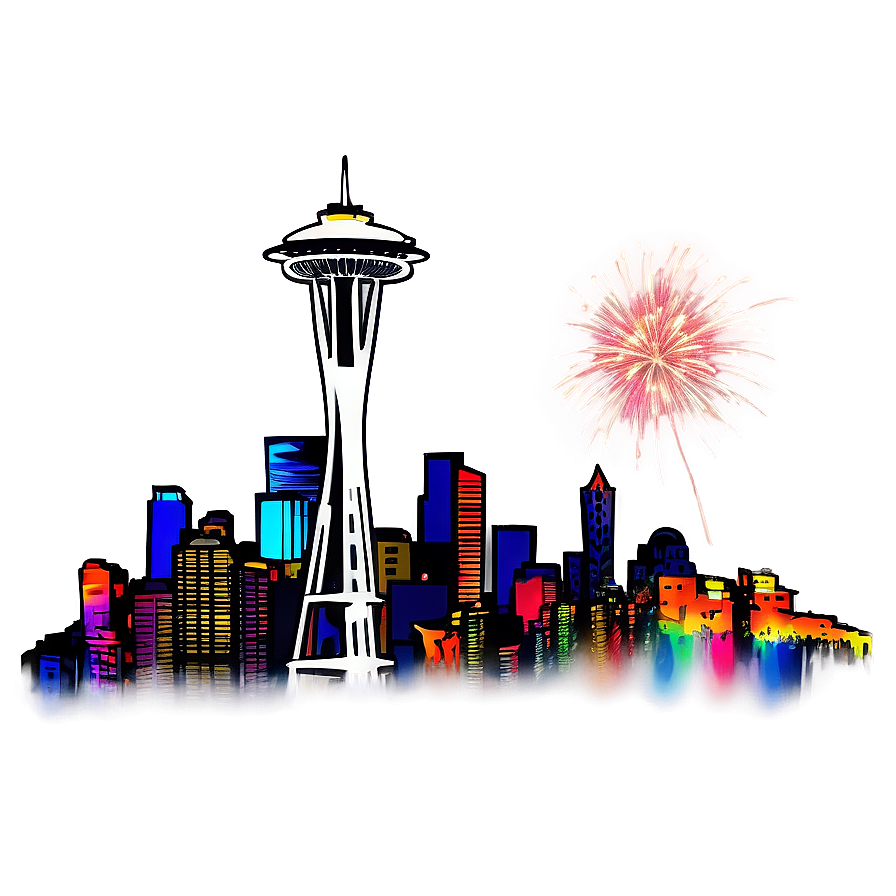Seattle Skyline With Fireworks Png Mtf PNG