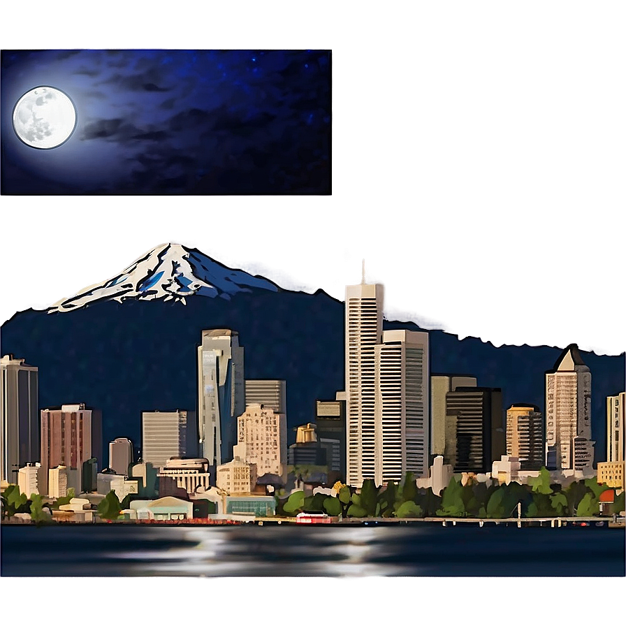 Seattle Skyline With Full Moon Png Gon PNG