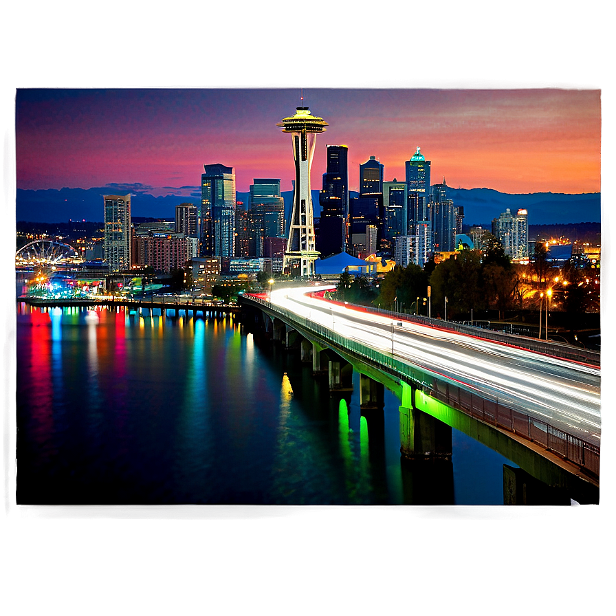 Seattle Skyline With Light Trails Png 51 PNG