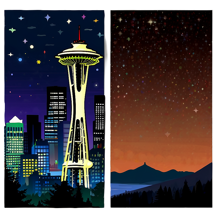 Seattle Skyline With Starry Night Png Chu PNG
